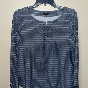 Talbots Navy Striped criss-cross pop-over shirt top size S